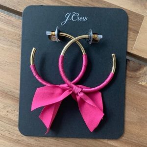 J.Crew Gold Hoop Earrings with Pink Bow